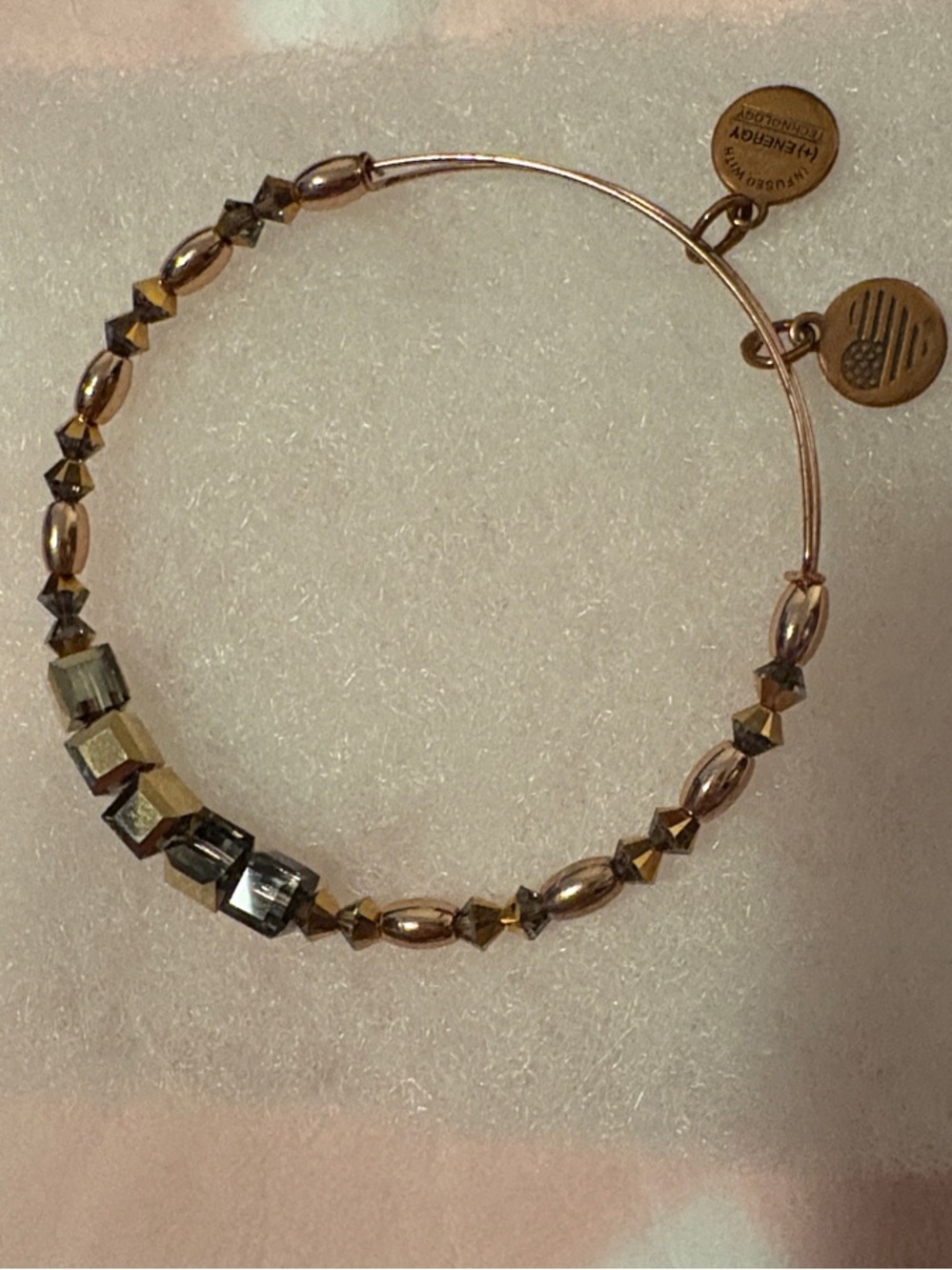 Alex and Ani Rose Gold and Smoky Crystal Beaded Bangle